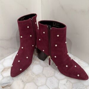 Kate Spade Burgundy Ankle Boots with Pearl Accents